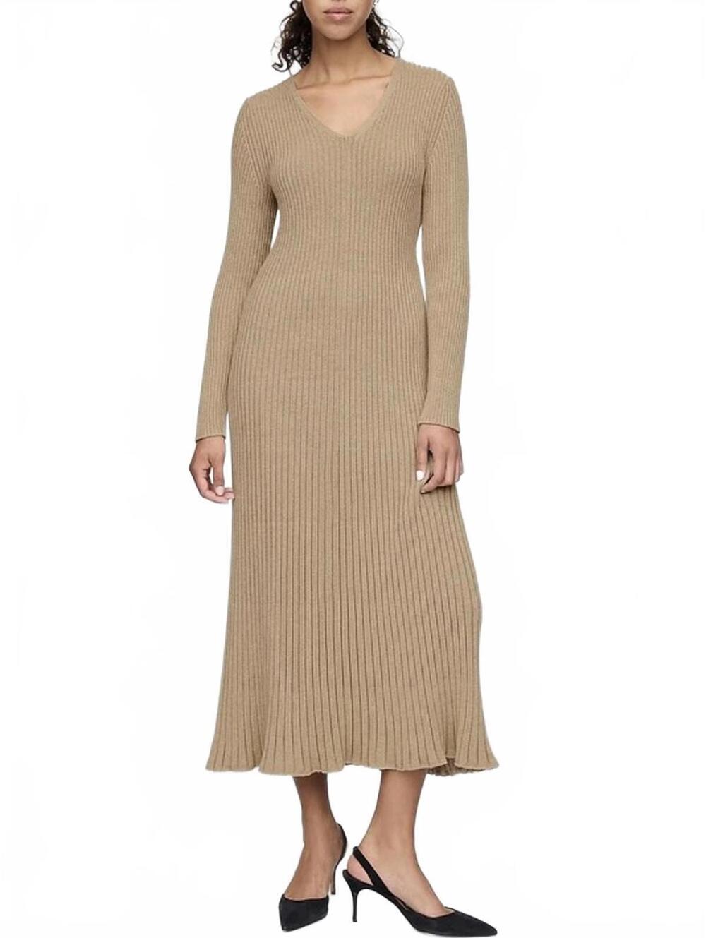 Gap Cotton Rib Sweater V-Neck Maxi Dress Iconic Khaki Tan NWT Size XS Petite
